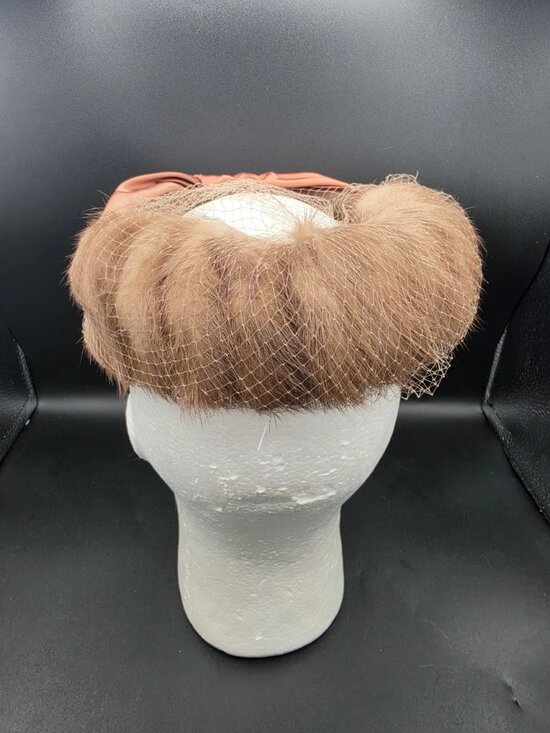 Vintage Women’s Cocktail Evening Hat Velvet Bow Fur Mid Century Mink USA main image 5